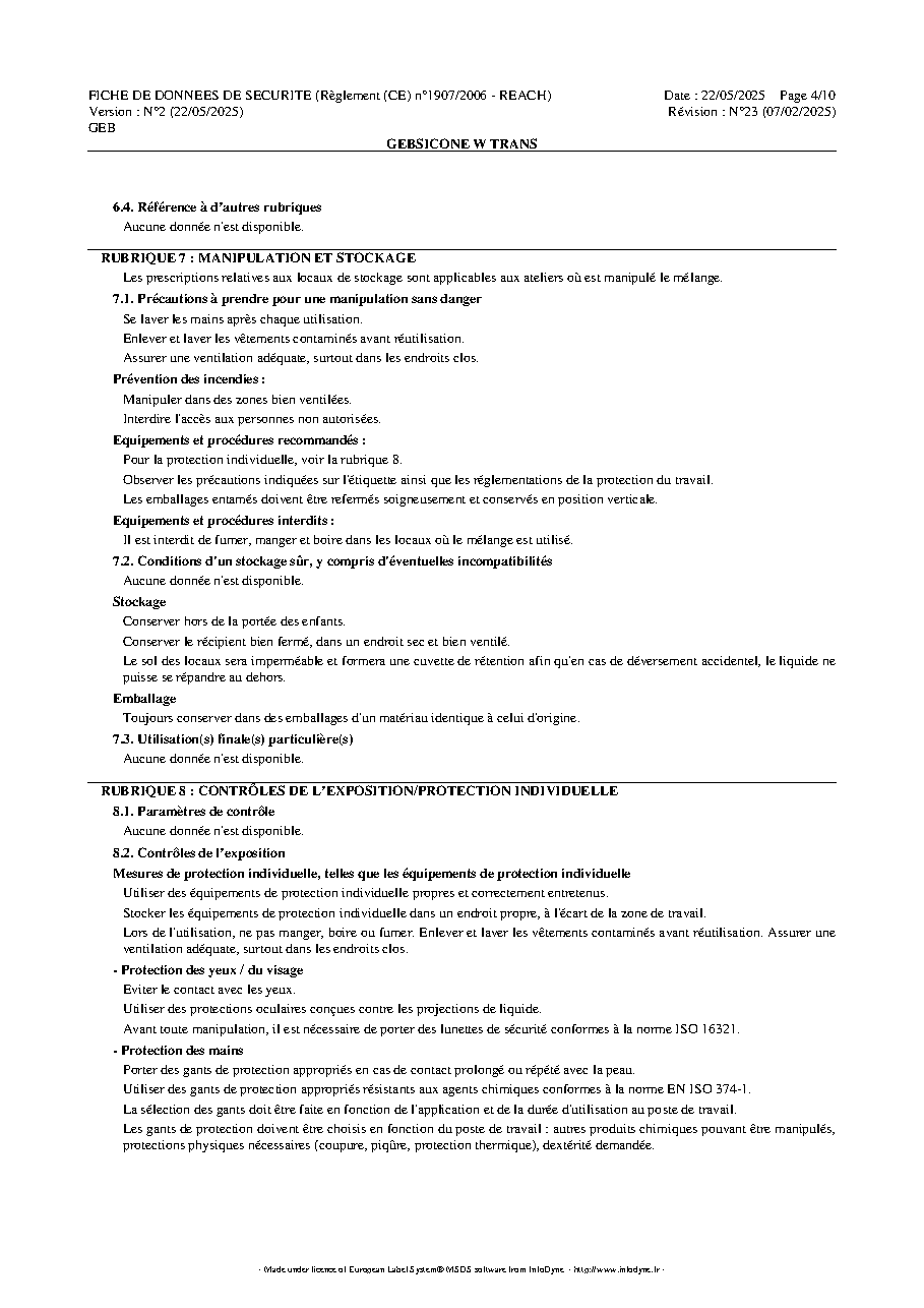 Fiche technique fournisseur