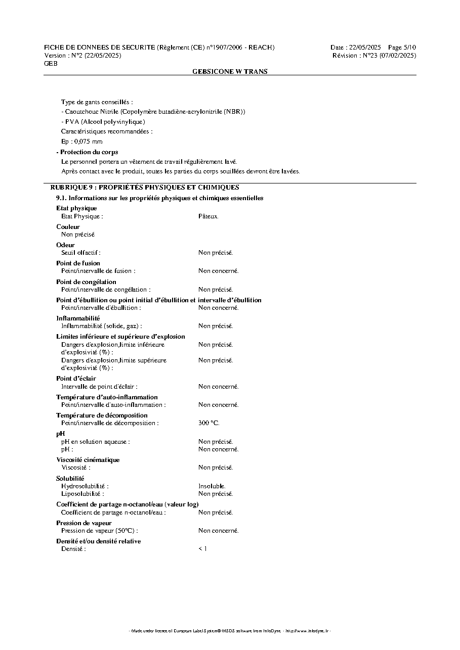 Fiche technique fournisseur