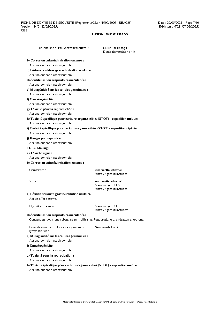 Fiche technique fournisseur