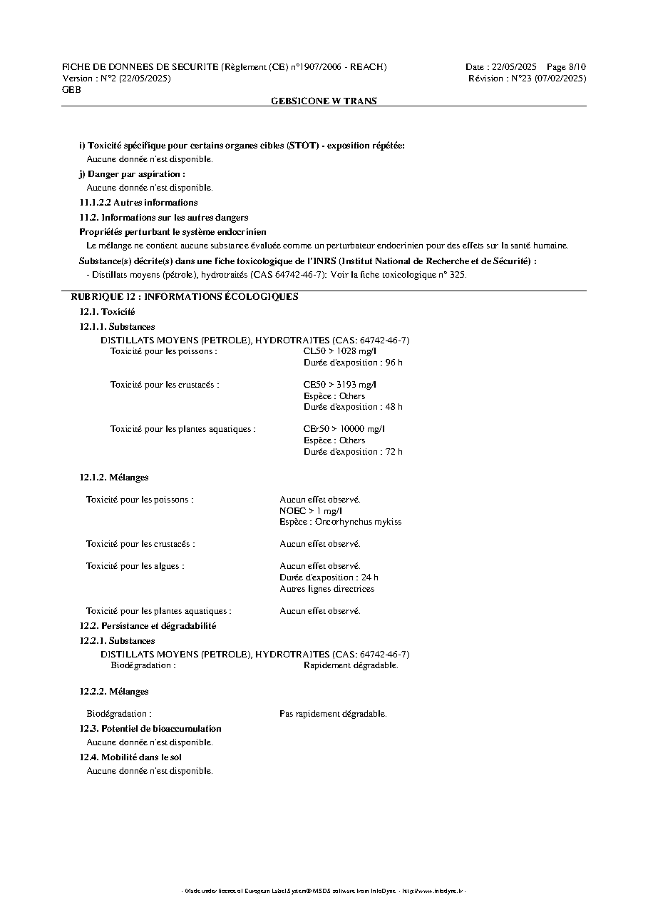 Fiche technique fournisseur