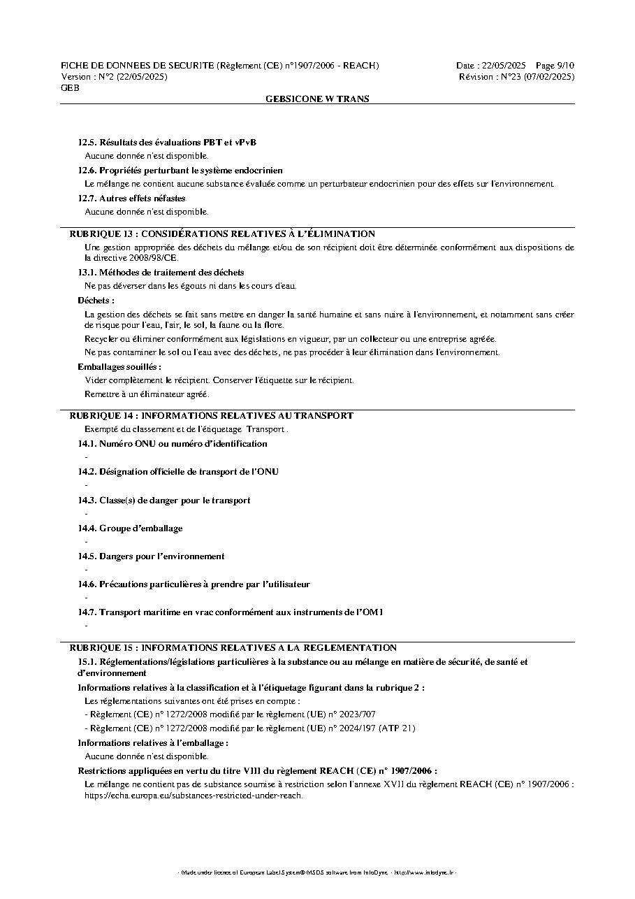 Fiche technique fournisseur