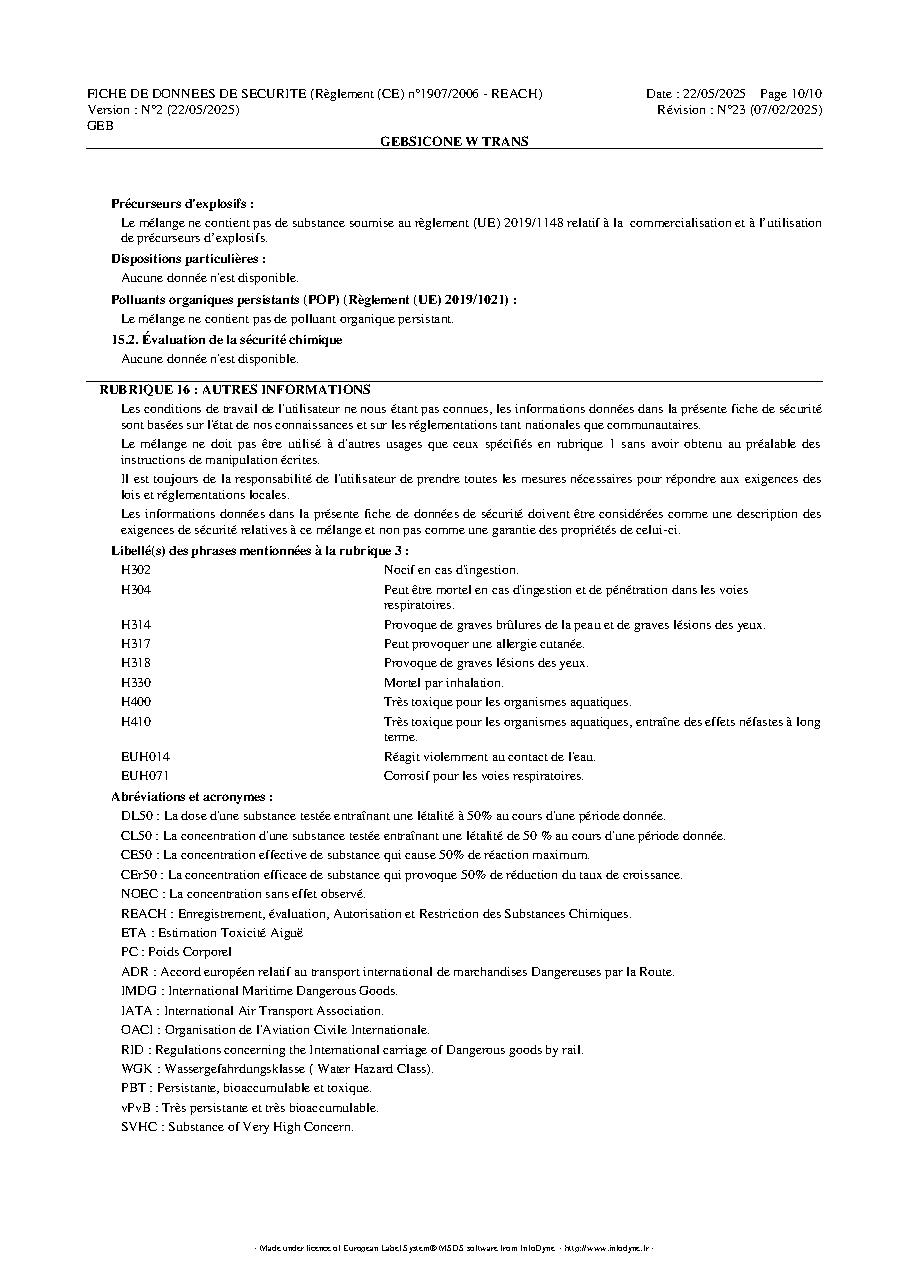 Fiche technique fournisseur