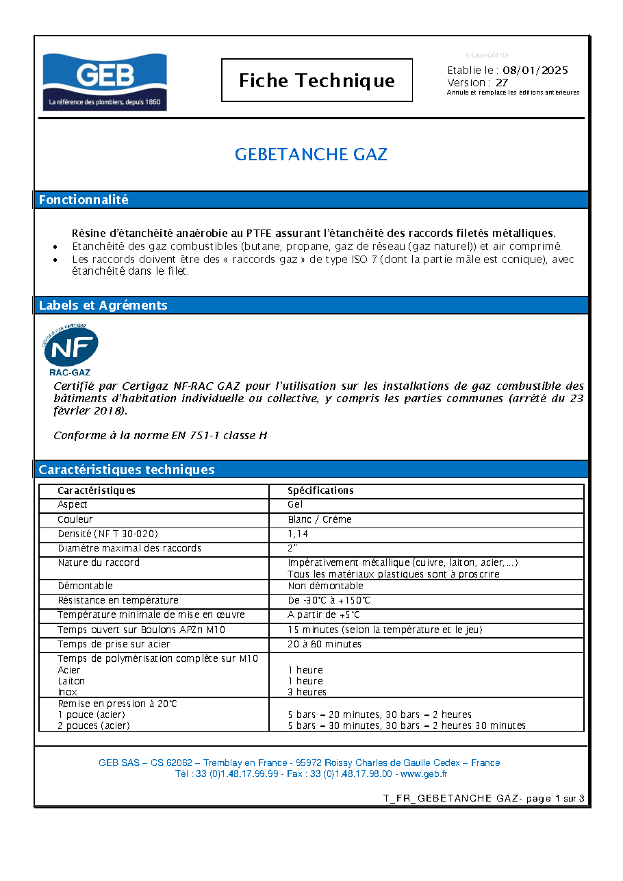 Fiche technique fournisseur