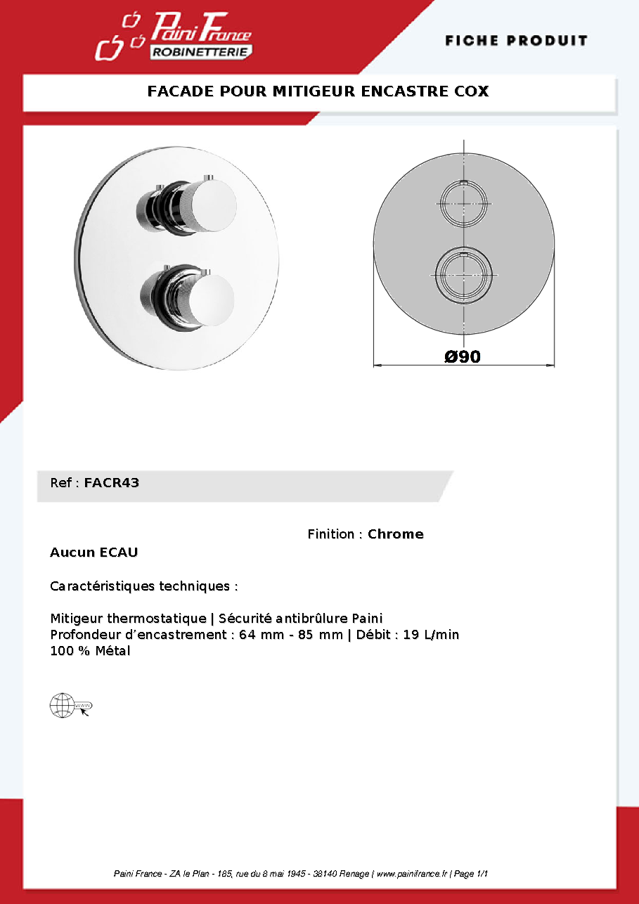 Fiche technique fournisseur