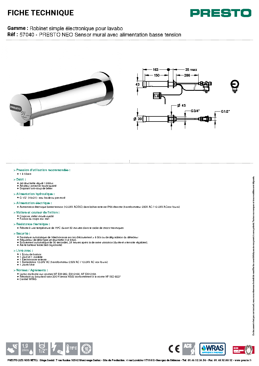 Fiche technique fournisseur