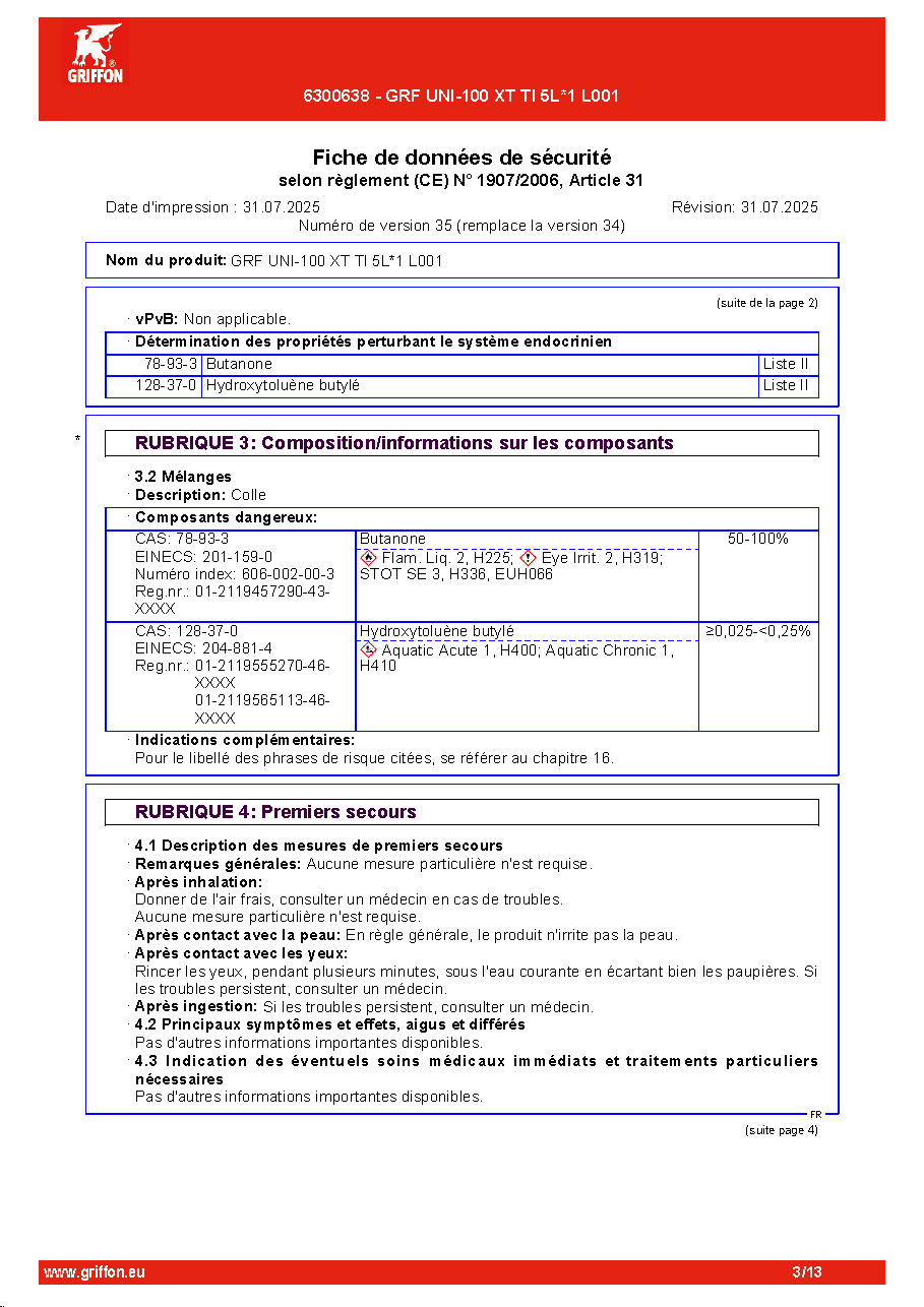 Fiche technique fournisseur