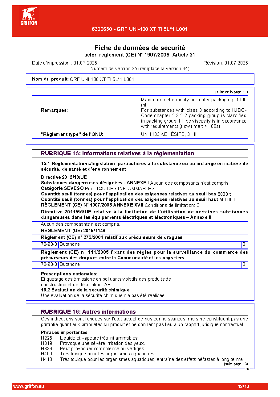 Fiche technique fournisseur