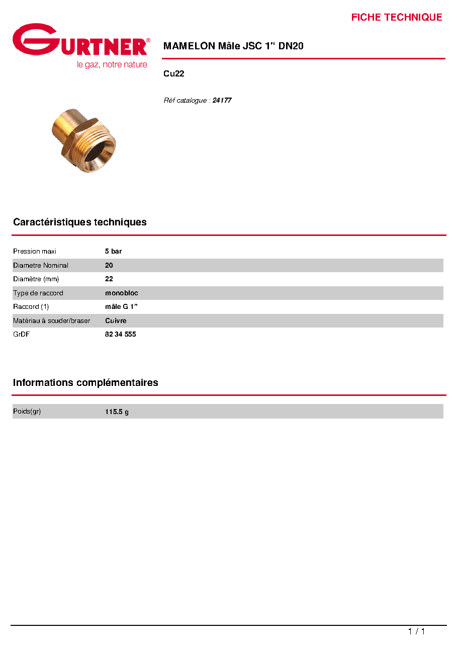 Fiche technique fournisseur