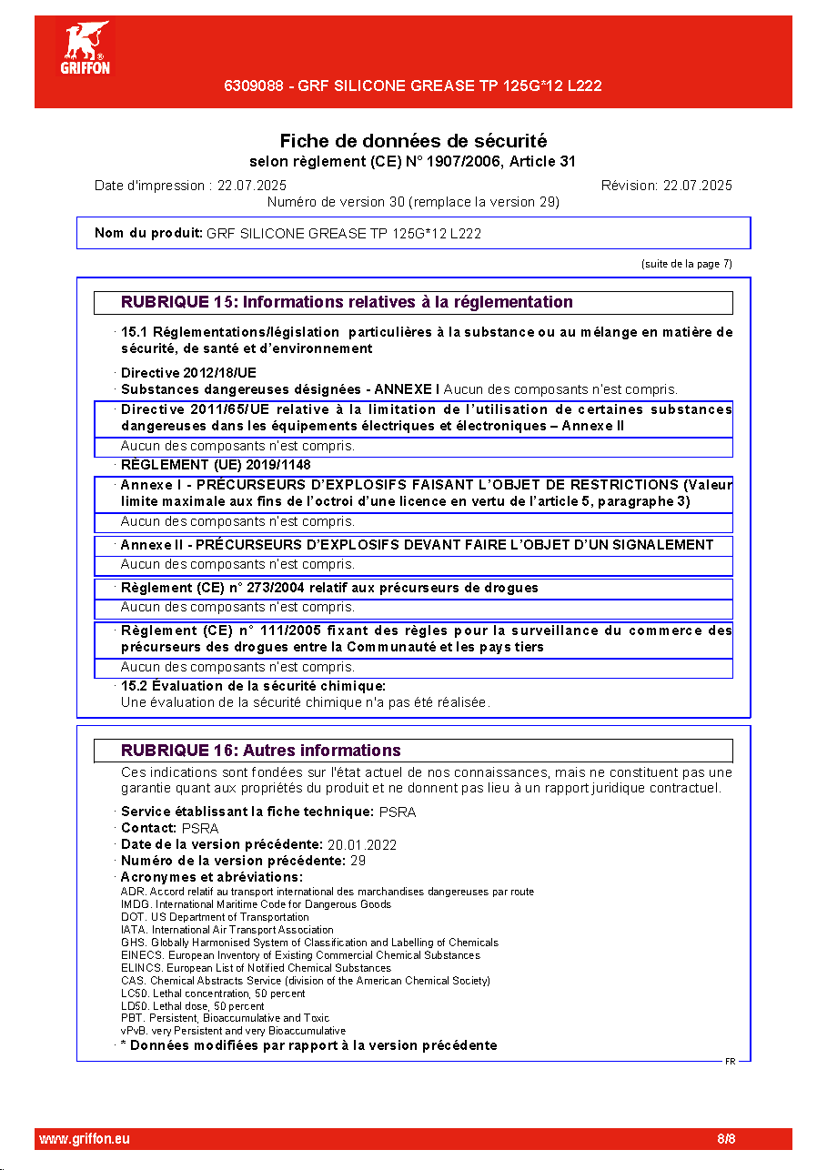 Fiche technique fournisseur
