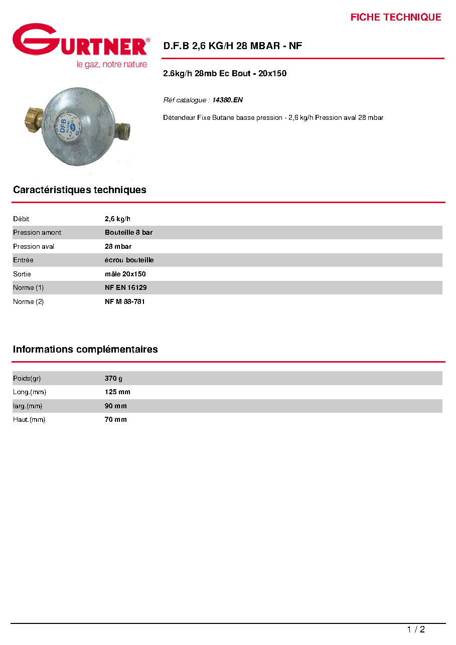 Fiche technique fournisseur