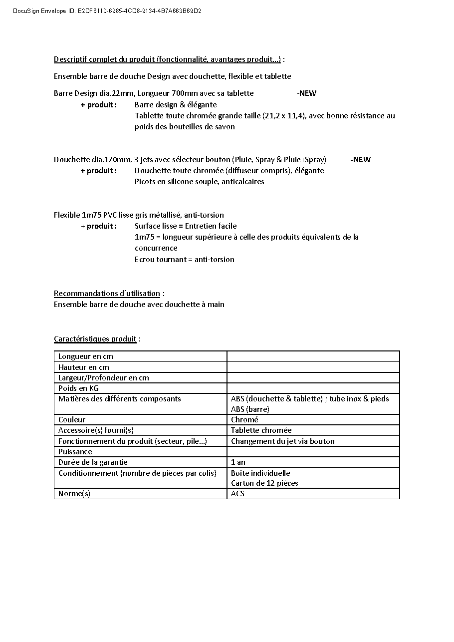 Fiche technique fournisseur