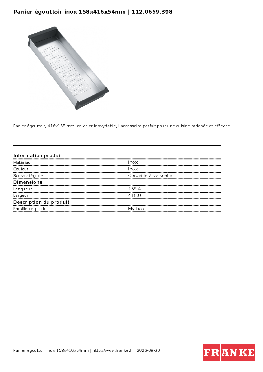Fiche technique fournisseur
