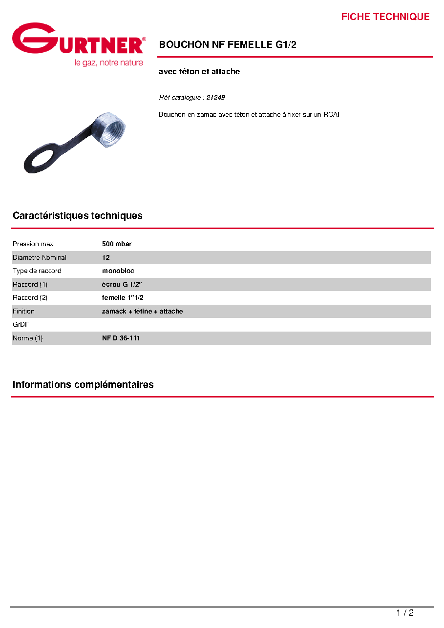 Fiche technique fournisseur