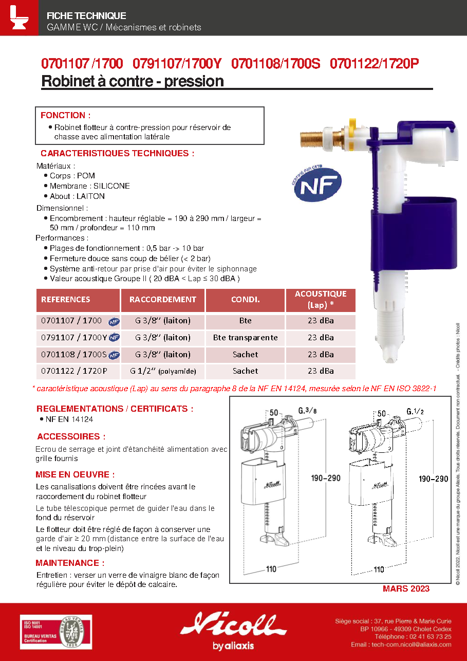 Fiche technique fournisseur