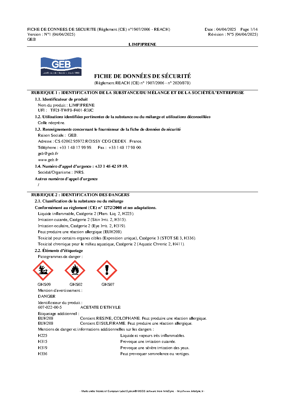 Fiche technique fournisseur