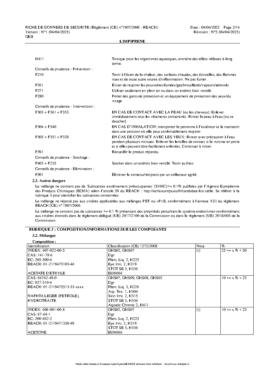 Fiche technique fournisseur