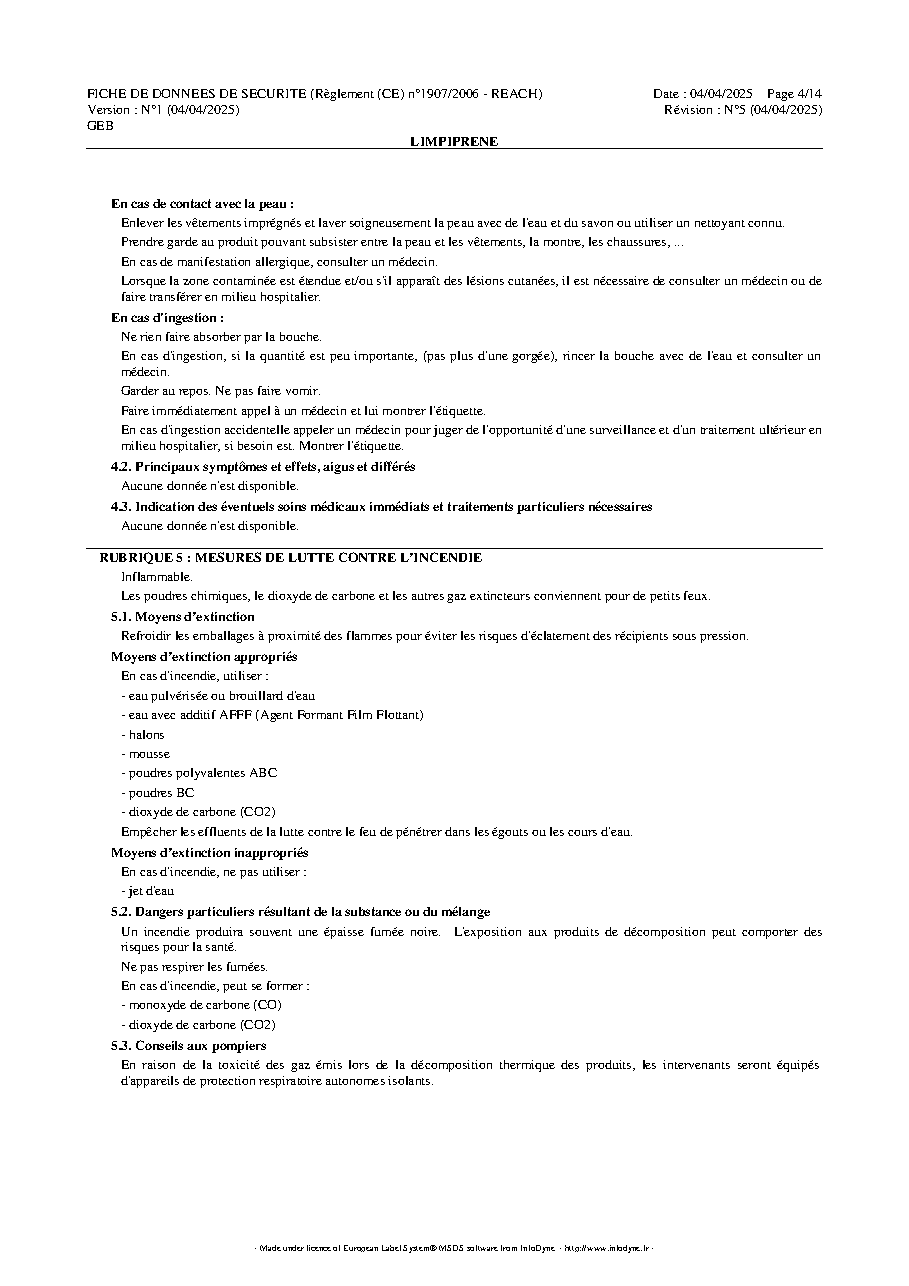 Fiche technique fournisseur