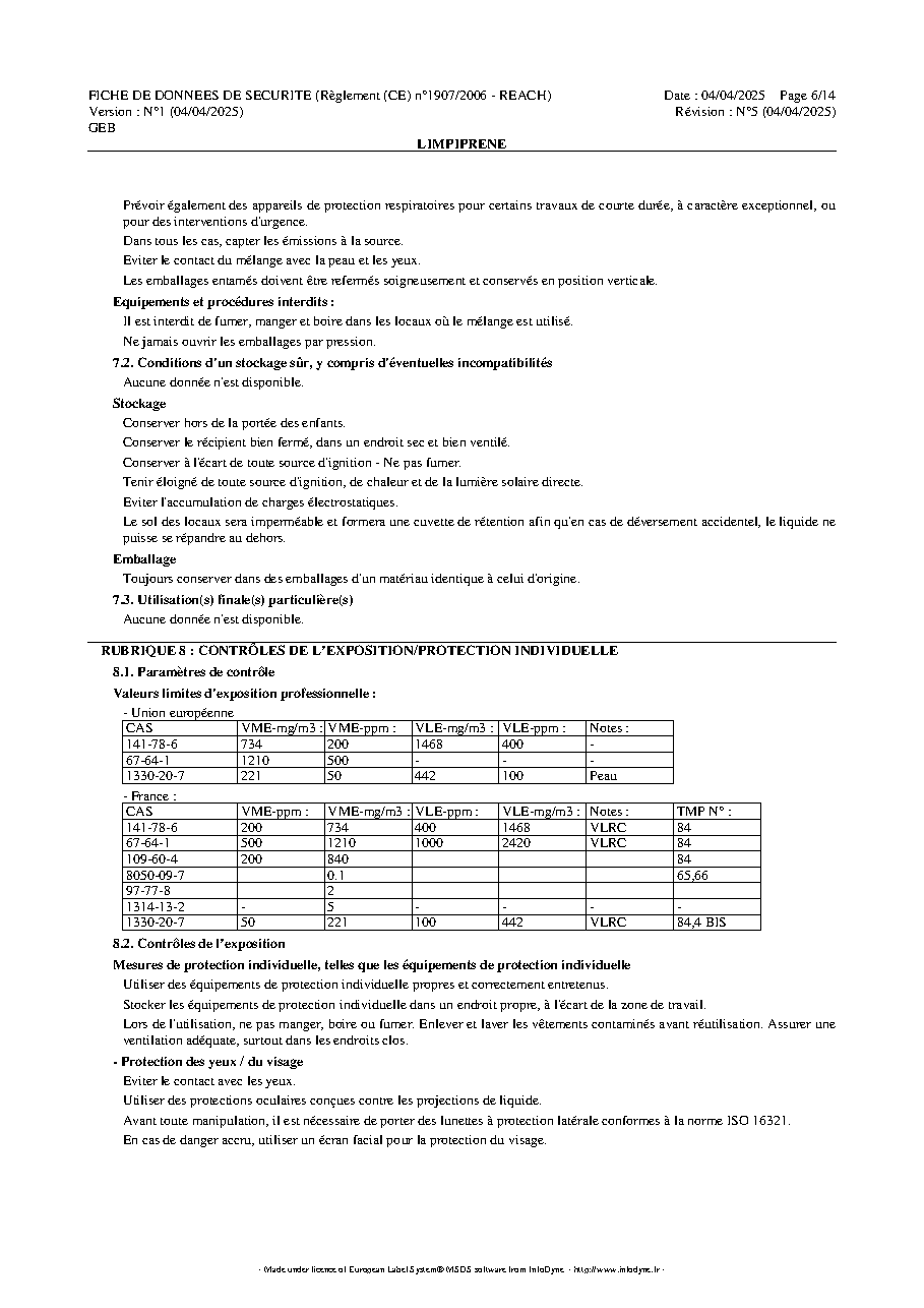 Fiche technique fournisseur