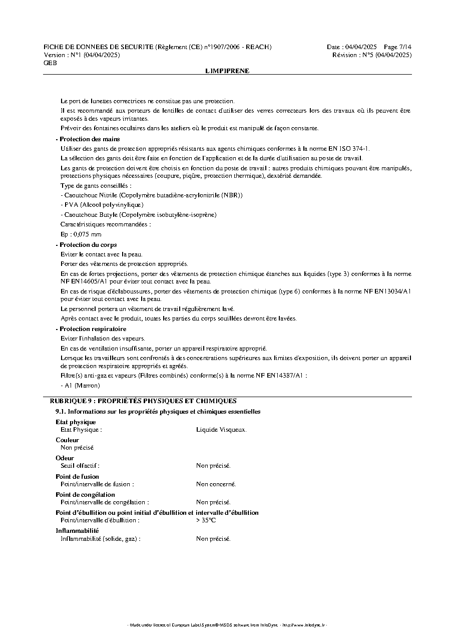 Fiche technique fournisseur