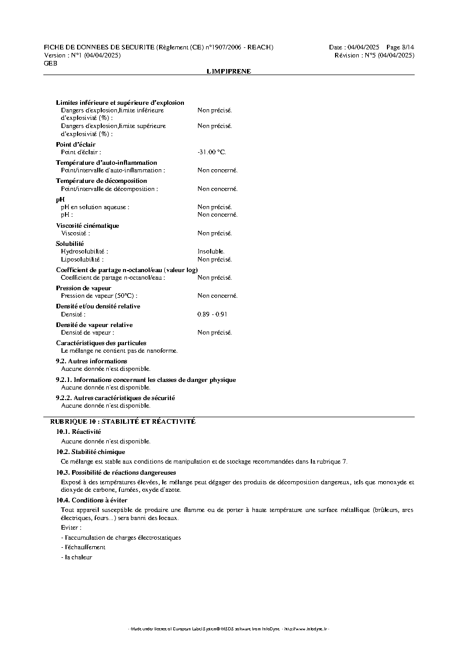 Fiche technique fournisseur