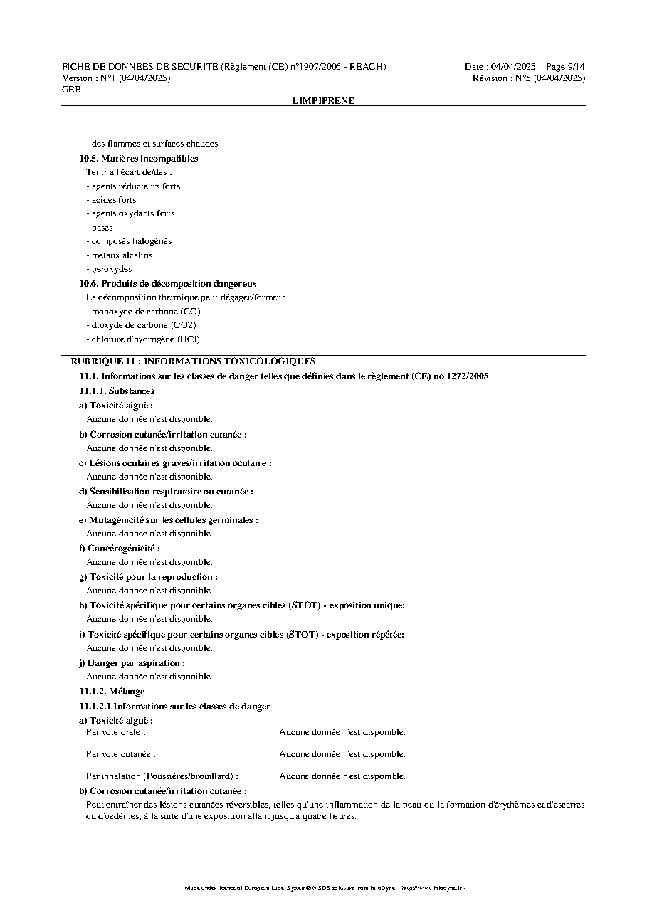Fiche technique fournisseur
