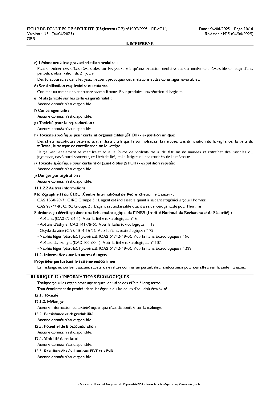 Fiche technique fournisseur