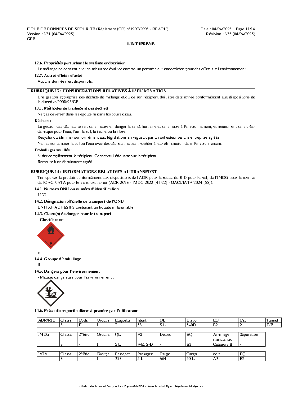 Fiche technique fournisseur