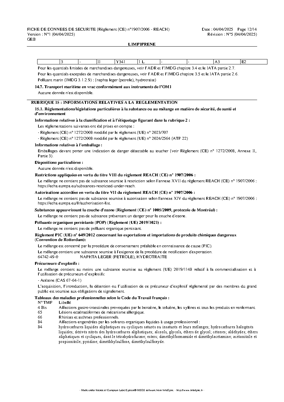 Fiche technique fournisseur