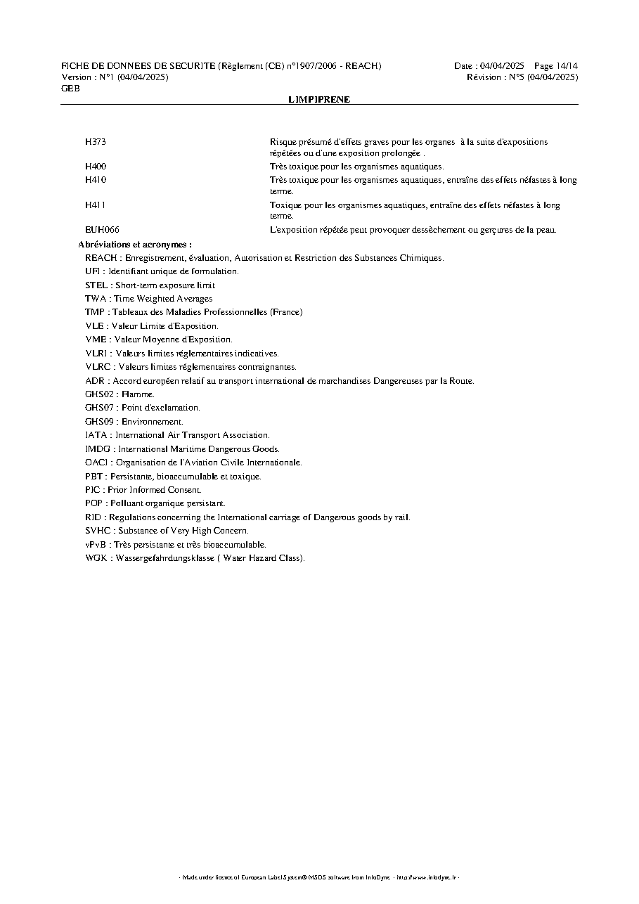 Fiche technique fournisseur
