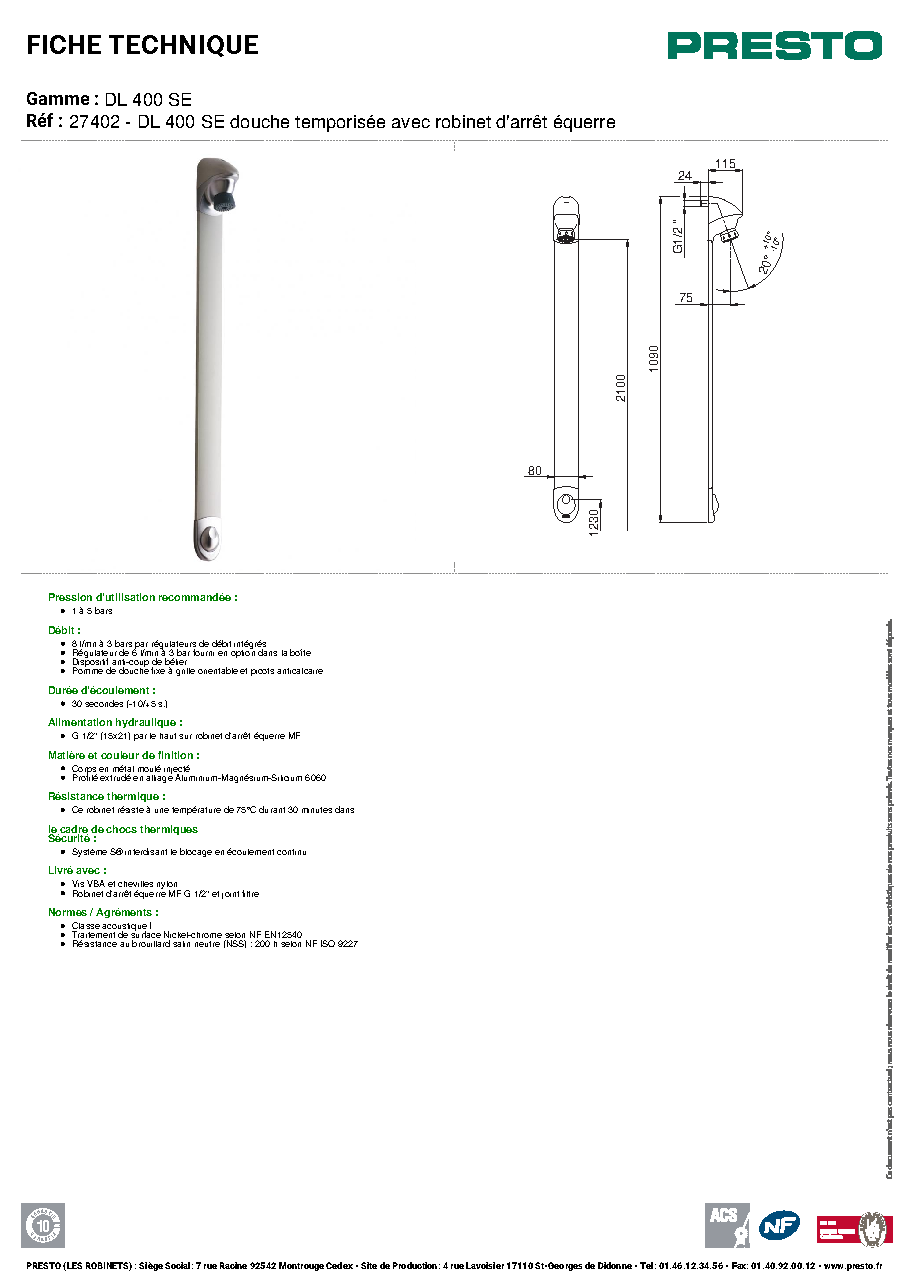 Fiche technique fournisseur