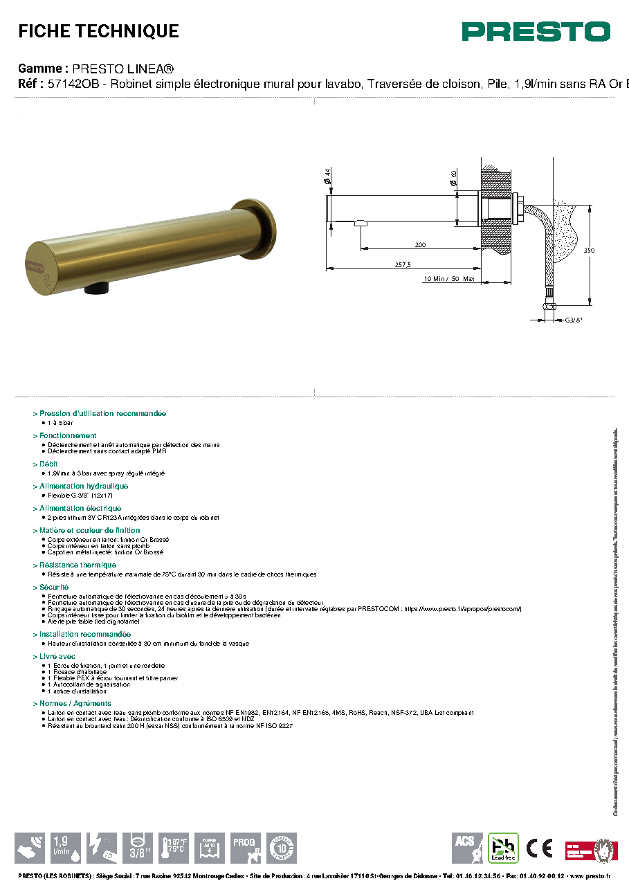 Fiche technique fournisseur