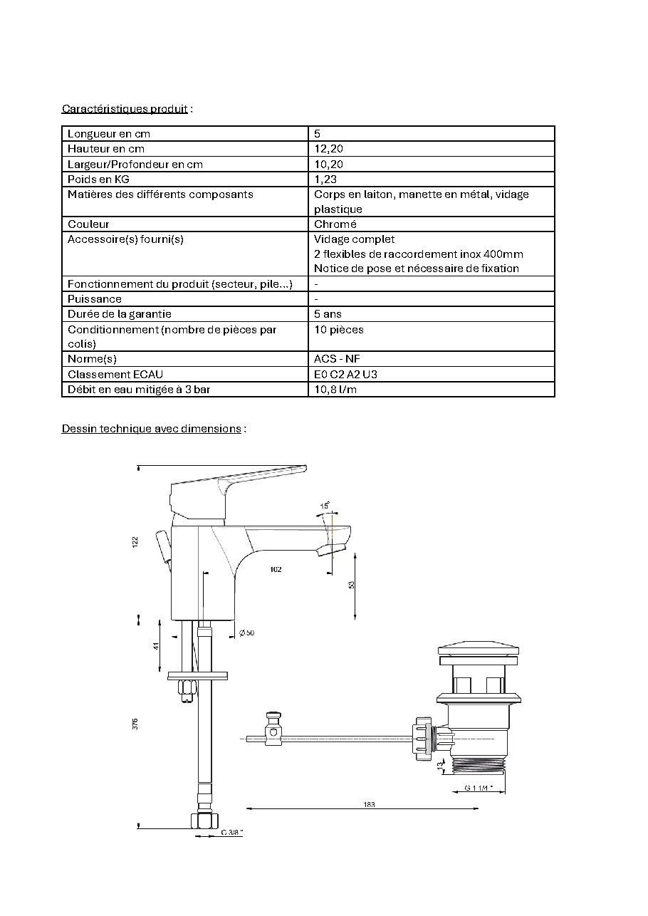 Fiche technique fournisseur