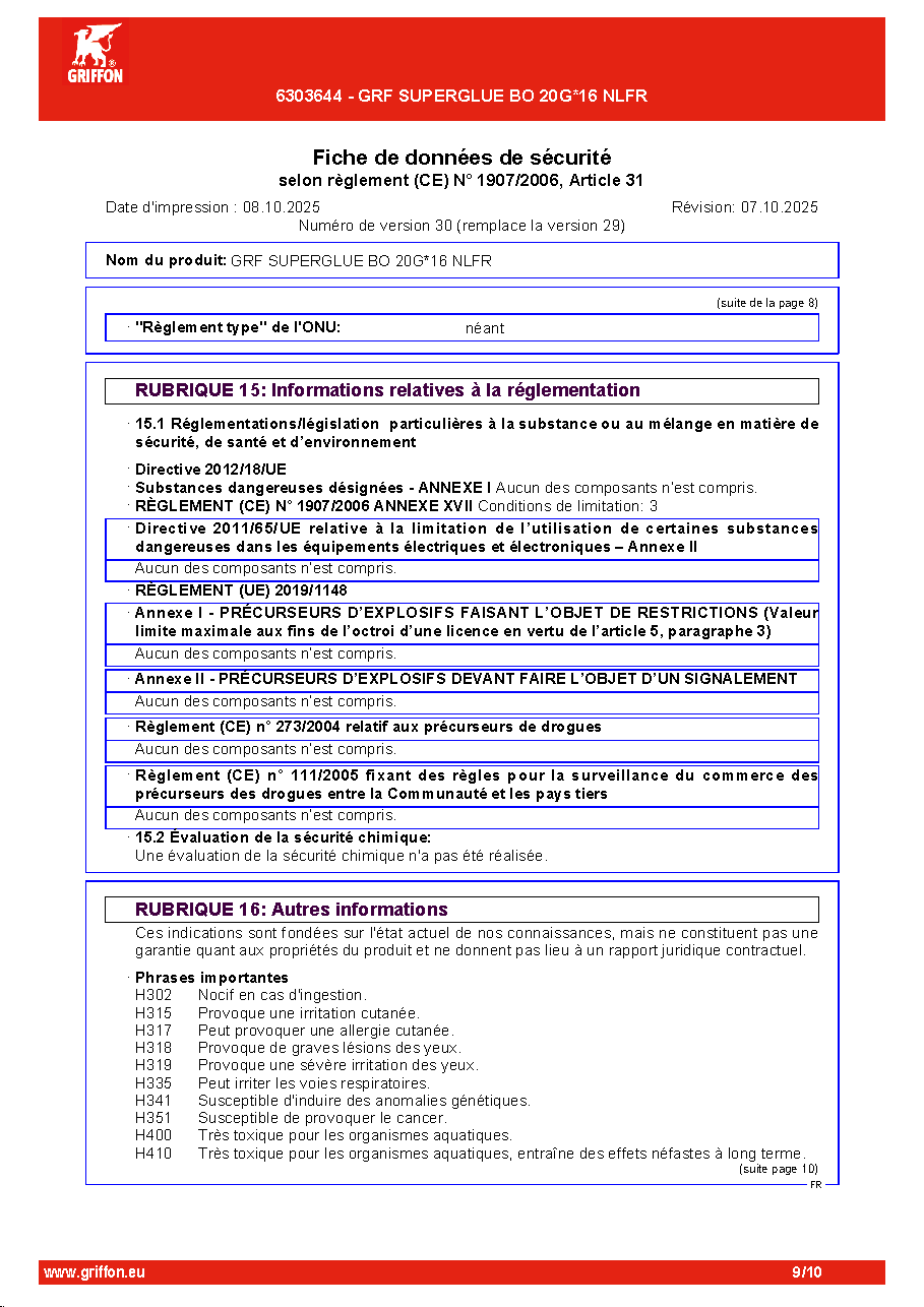 Fiche technique fournisseur