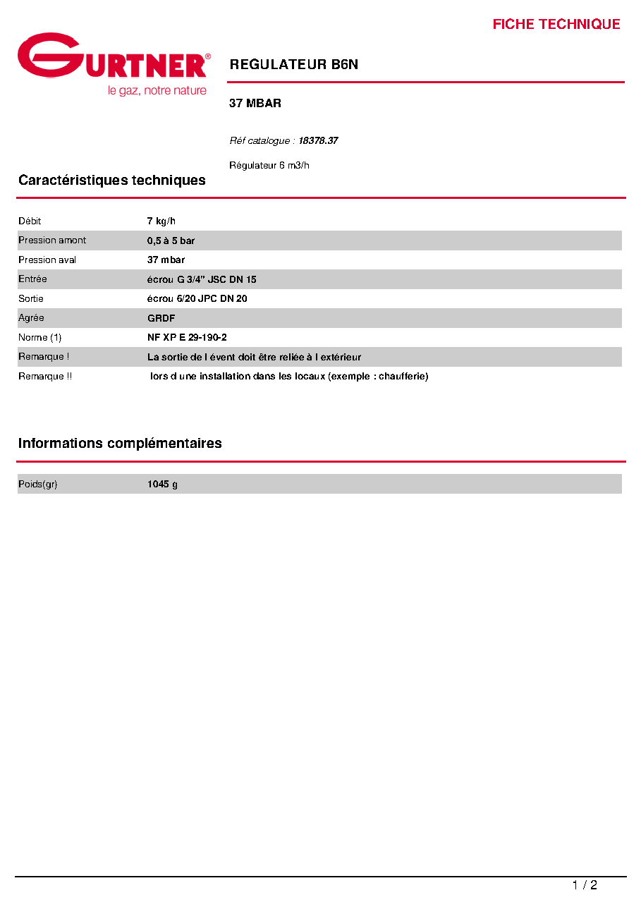 Fiche technique fournisseur