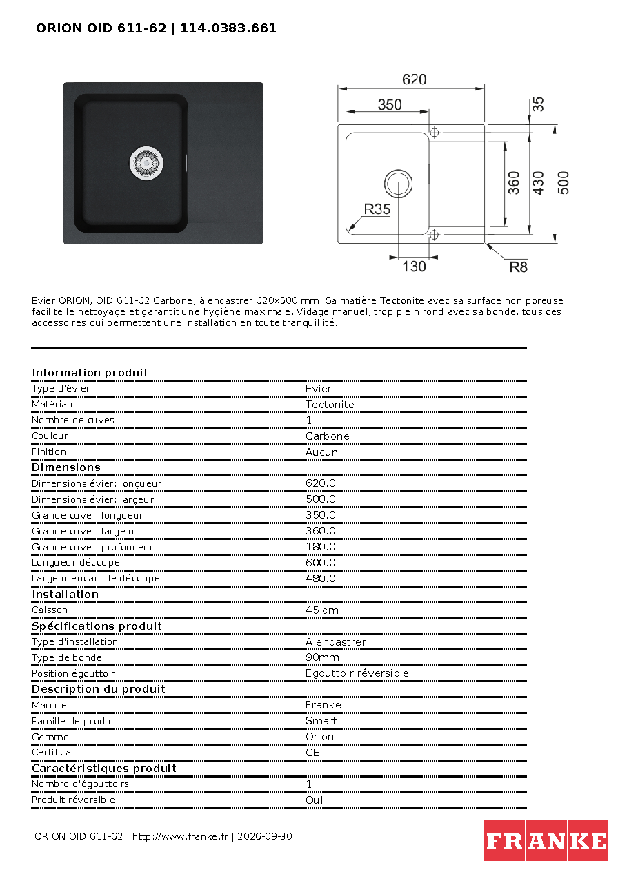 Fiche technique fournisseur