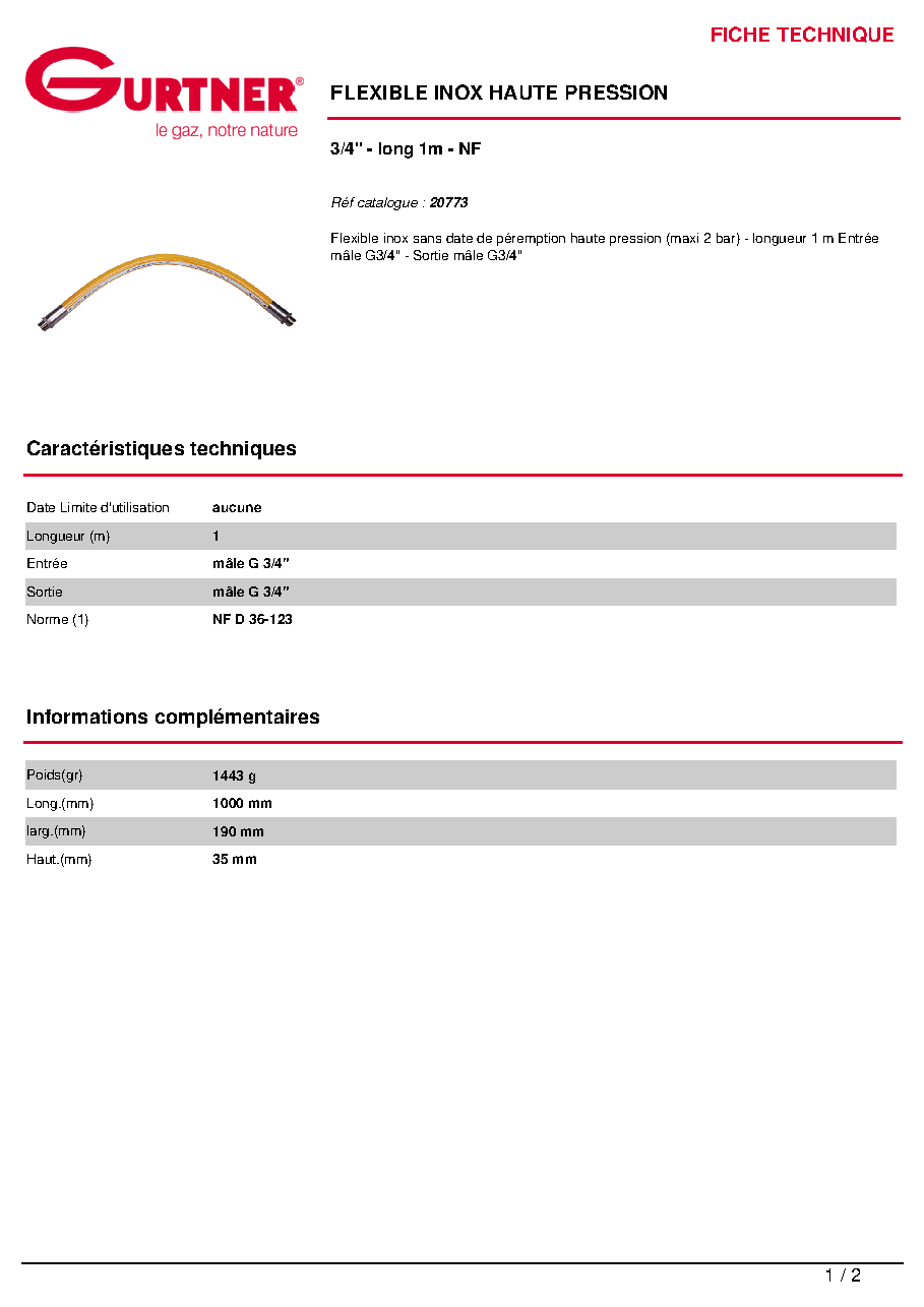 Fiche technique fournisseur