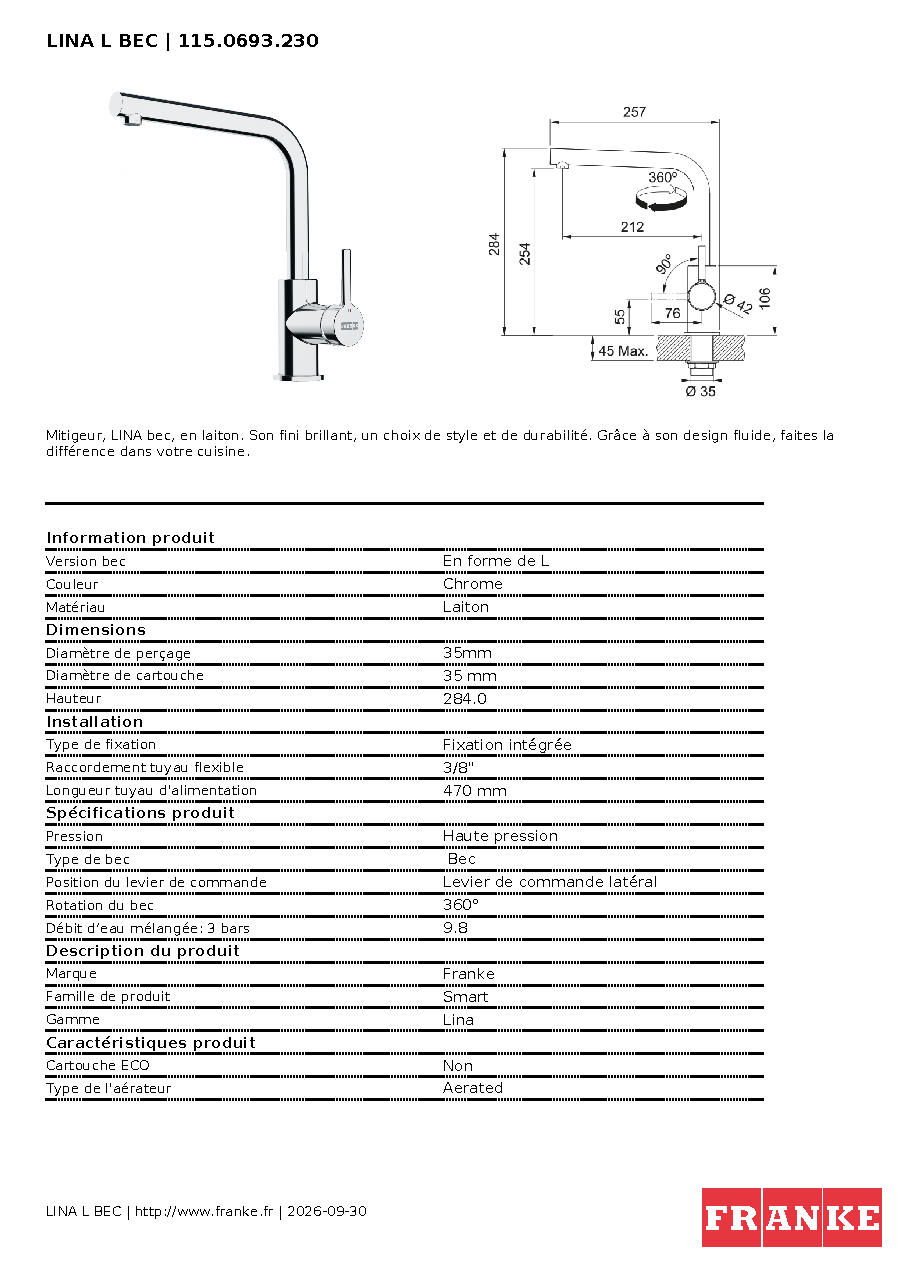 Fiche technique fournisseur