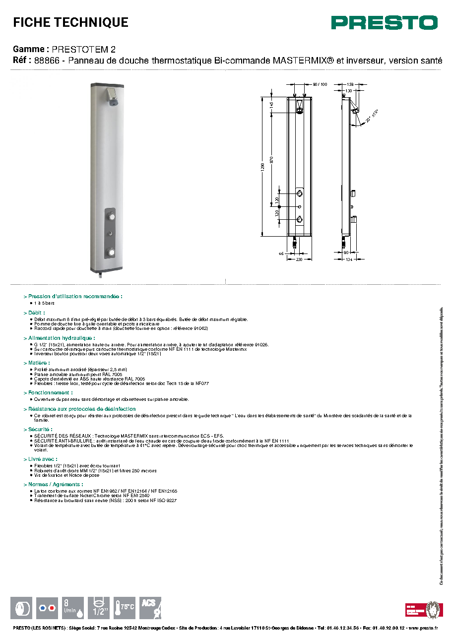 Fiche technique fournisseur