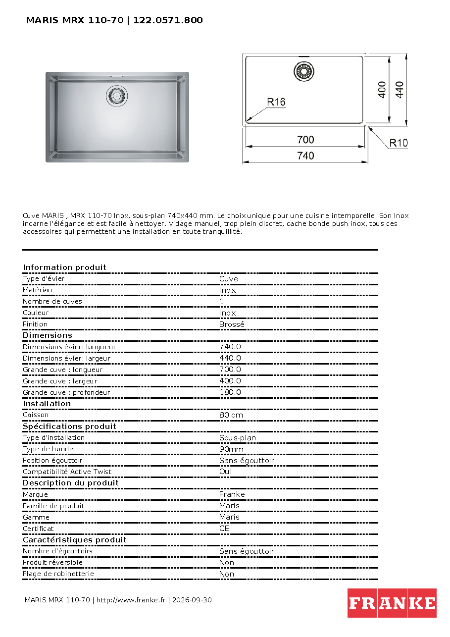 Fiche technique fournisseur
