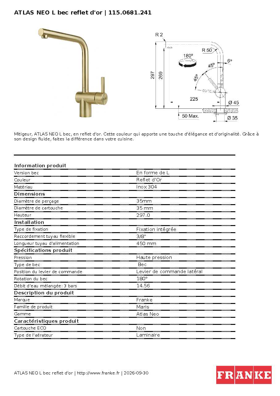 Fiche technique fournisseur