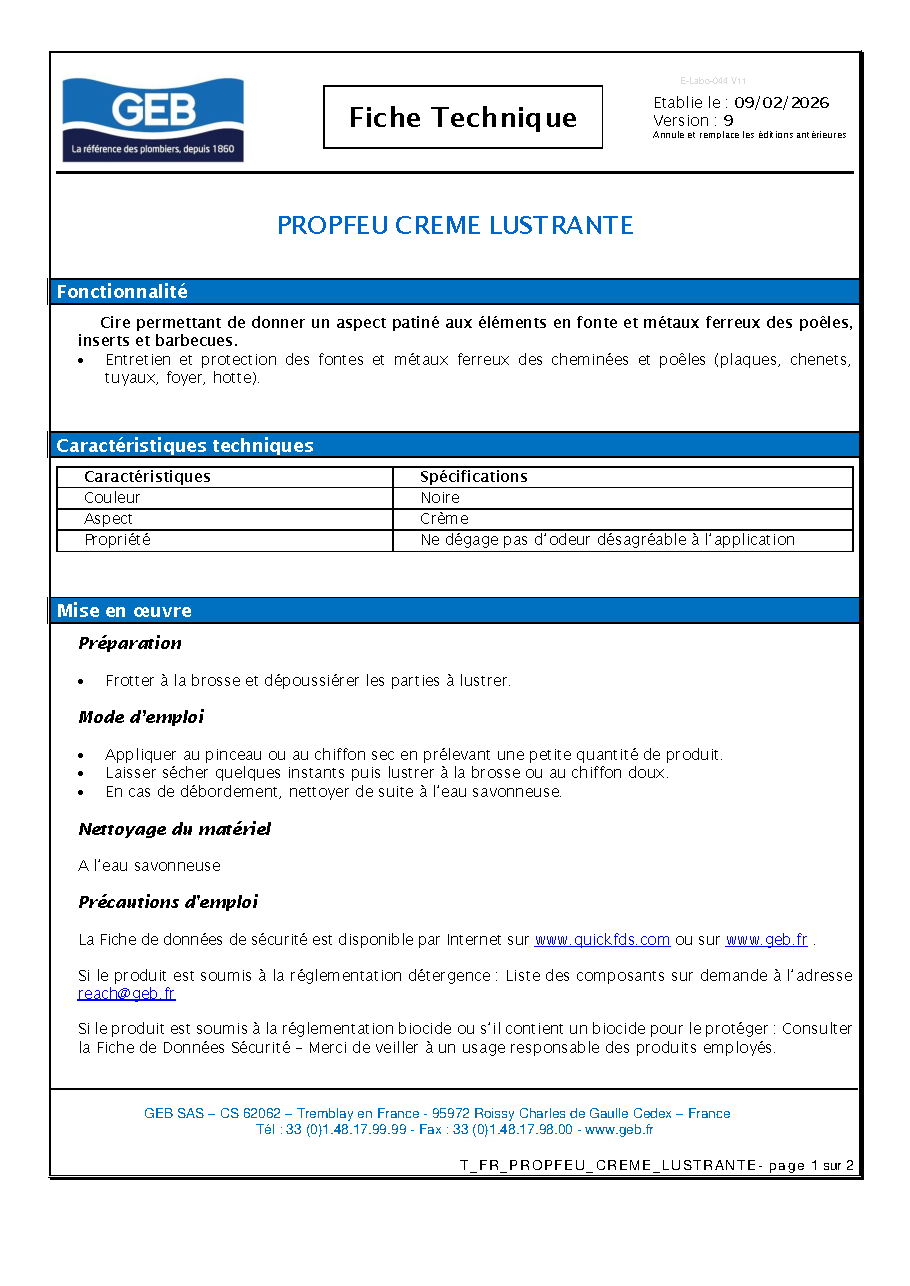 Fiche technique fournisseur