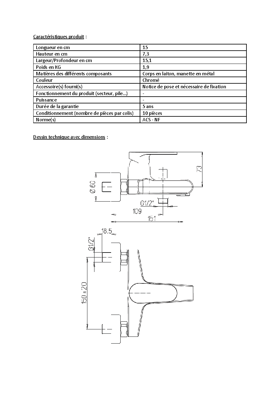 Fiche technique fournisseur