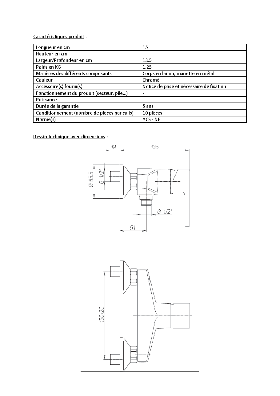 Fiche technique fournisseur