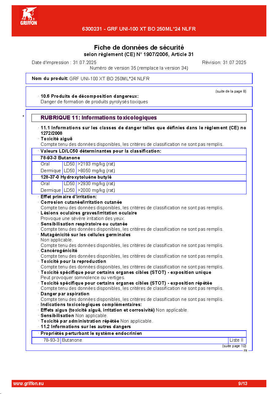 Fiche technique fournisseur