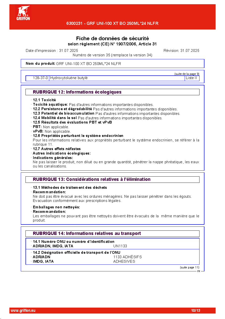Fiche technique fournisseur
