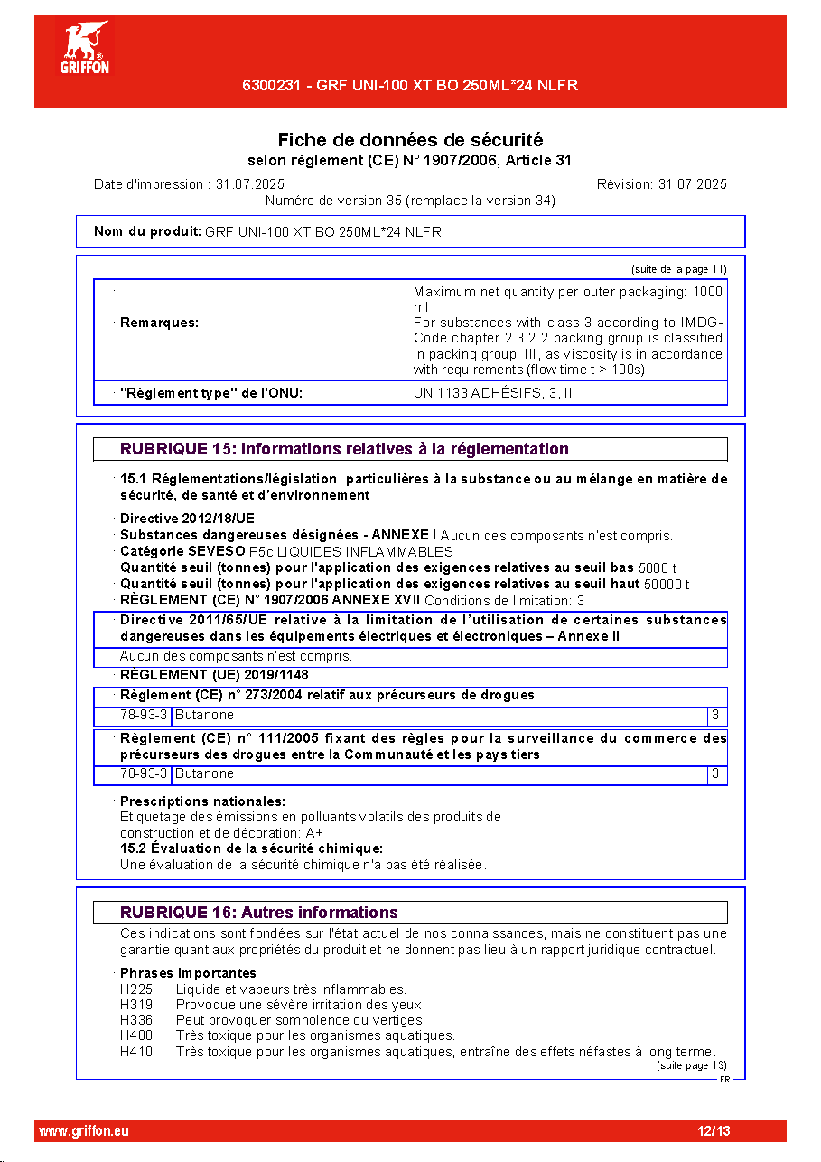 Fiche technique fournisseur