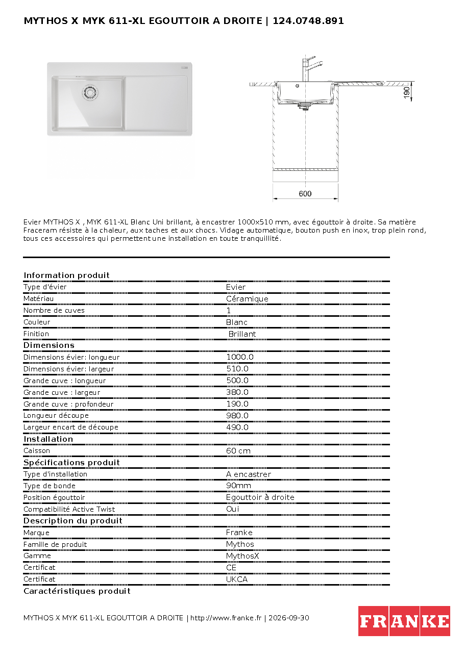 Fiche technique fournisseur