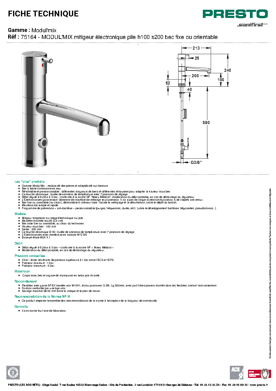 Fiche technique fournisseur