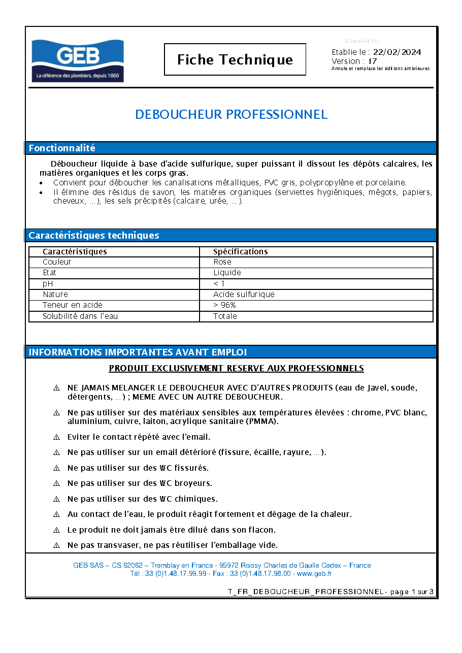 Fiche technique fournisseur