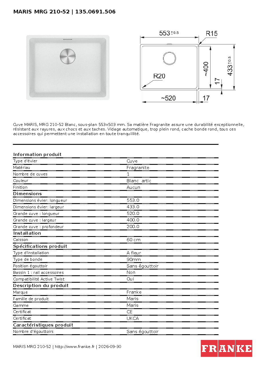 Fiche technique fournisseur